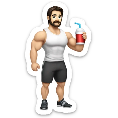 caucasian white muscled guy dark hair drinking a protein shake, goes to the gym everyday and works in tech sticker