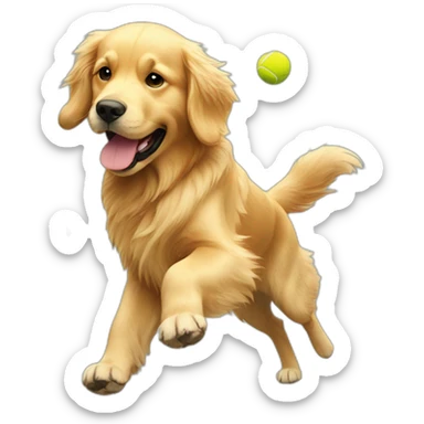 Golden retriever playing tennis sticker