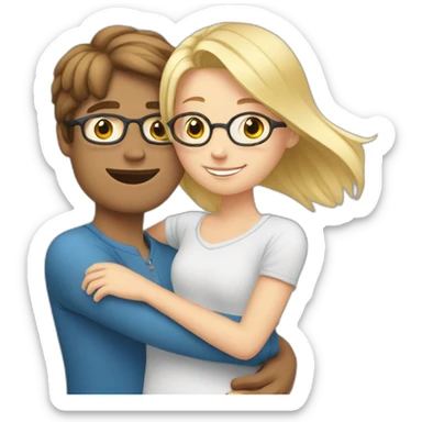  white boy with brown hair and glasses hugs a blonde girl sticker