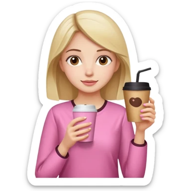 a pretty bratz fair girl wearing a pink kurti, drinking takeaway coffee sticker