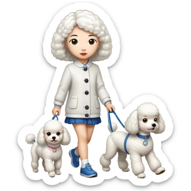 white dog (poodle) walking with owner (asian girl) sticker