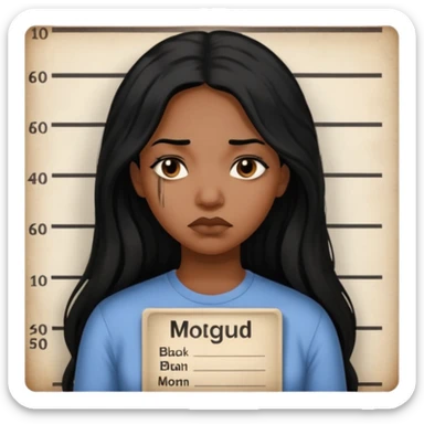 sad black prisoner long haired woman mug shot with bg no cup no mug sticker