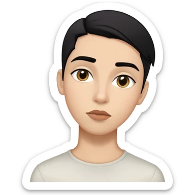 Sou não binário, sexo masculino, aparência feminina, andrógeno, cabelo preto liso, não uso franja, olhos amendoados, boca com o lábio inferior maior que o superior, sobrancelhas médias e pretas, minha pele é da cor parda/branca sticker