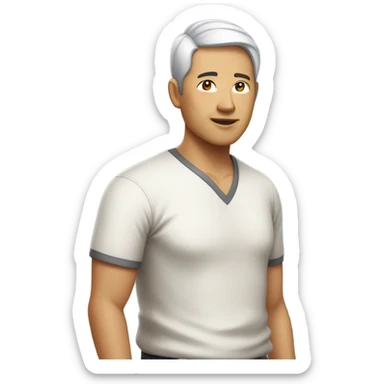 middle aged asian guy with short highlighted hair wearing v neck shirt sticker