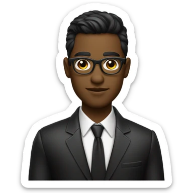 Hombre joven de cabello negro risado con lentes piel clara y traje sticker