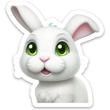 Cute White bunny with light-green eyes and a question mark above her bunny head sticker
