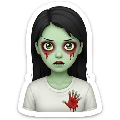 zombie girl with white shirt but similar to this with green skin black hair long sticker