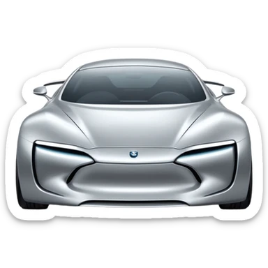 A low-profile futuristic car emoji made of polished silver chrome, wide body stance, smooth aerodynamic shape, glossy metallic surface, soft reflections, luxury swag aesthetic, minimal details, iOS emoji style, centered on clean white background, studio lighting sticker