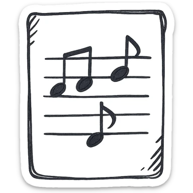 Silhouette of sheet music icon, hand drawn, black outlines, no fill, simple and clean, side view sticker