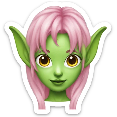 green alien girl with elf ears pink hair sticker