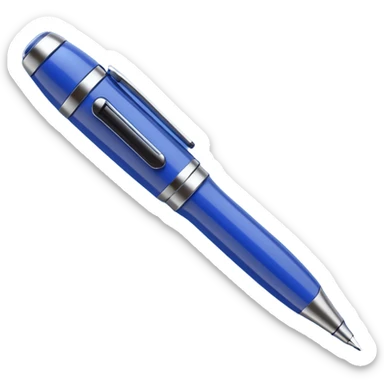 3D render of Hidden Camera Pen, secret agent spy gear aesthetic, hidden mechanisms, glossy blue ballpoint pen with a glass lens tip, sleek tactical texture, Apple emoji style, isolated on white background --v 6.0. sticker