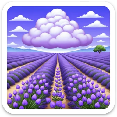 Lavender field, hyper, realistic, periwinkle clouds in sky sticker