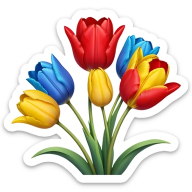 primary color tulips - red, blue, and yellow tulip flowers sticker