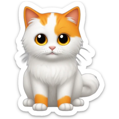 hazme un gato blanco peludo con manchas naranja, ojos amarillos sticker
