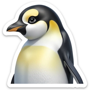 cinematic-cute-emperor-penguin-portrait-emoji,-head-tilted-playfully-and-inquisitively,-with-glossy,-pristine-plumage,-sparkling-eyes-filled-with-curiosity,-simplified-yet-irresistibly-adorable-features, black, large black eyes face, zoomed in sticker
