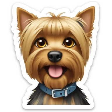 Yorkshire terrier with a collar that says the letters NM sticker