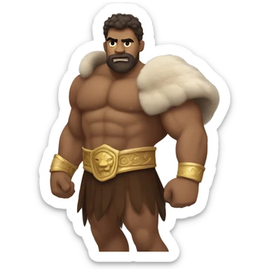 Hercules, showcasing a muscular, heroic figure. He should be wielding a club, wearing a lion-skin cape, and standing in a confident pose. sticker