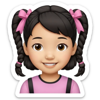 mixed 1 year old girl asian and american with short pigtails and cute bows i dark brown/black hair with big brown eyes emoji sticker