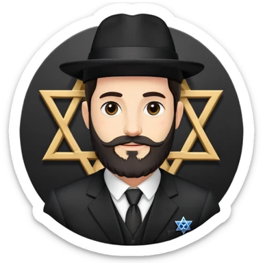 Jewish man, beard, kippah, payot, black hat, black suit, tallit, Star of David. sticker