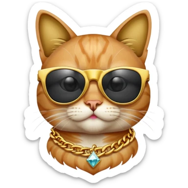 cat with sunglasses and big chain with a diamond letter K sticker