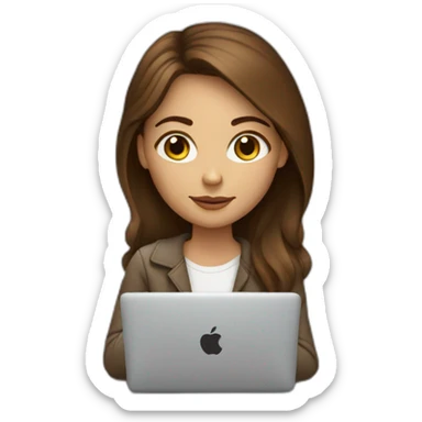 a girl with brown hair who works on a MacBook with a ice latte coffee sticker