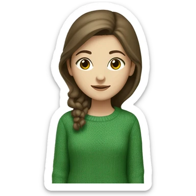White girl with brown hair and brown eyes in a mosque green sweater sticker