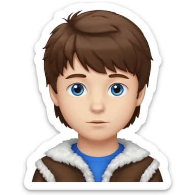 Brown hair with fluffy bangs and blue eyes boy sticker