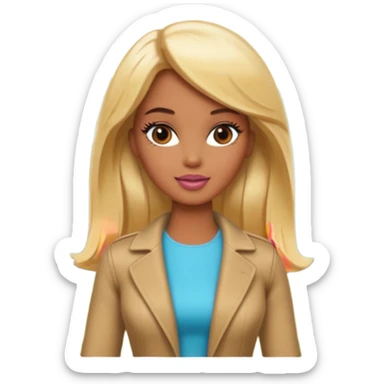 Brown skin blonde hair barbie in front of the woodd sticker