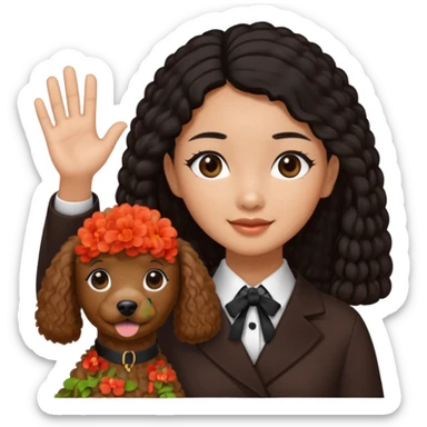 Asia tie up hair girl with brown poodle say good bye sticker