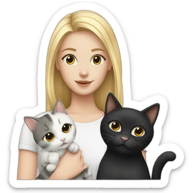 Blond white girl with 2 cats  one dark grey and one black sticker