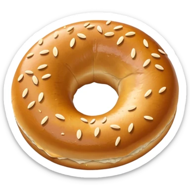 top-view toasted bagel, clear center hole, glossy sticker