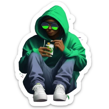 Multicoloured neon black green graffiti person smoking wearing hoodie dancing hip hop bucket hat tropical Skater fashion aesthetic baggy clothes graphic t shirt 420 sticker