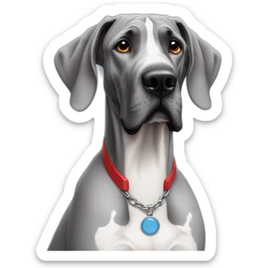Great Dane, Blue, with red collar sticker