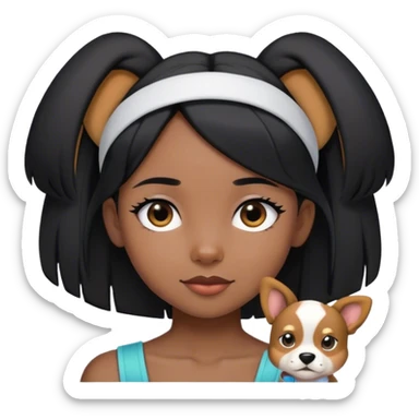 black girl with shoulder length straight black hair with puppy ears headband sticker