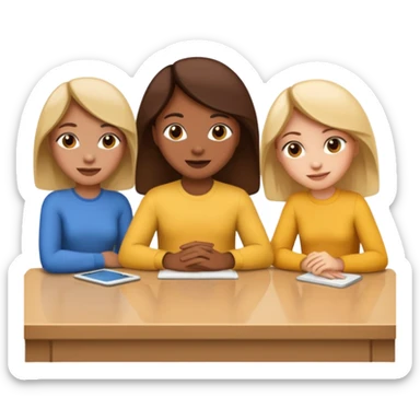 emojis de 3 personas en una mesa debatiendo ideas sticker