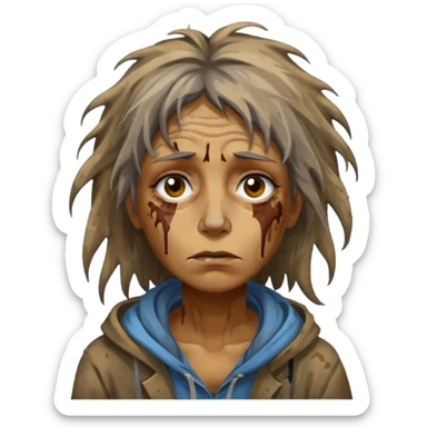 very dirty looking homeless woman very very dirty and smelly looking face only, not old with stains everywhere and messy hair and lots of stains on face ugly sticker