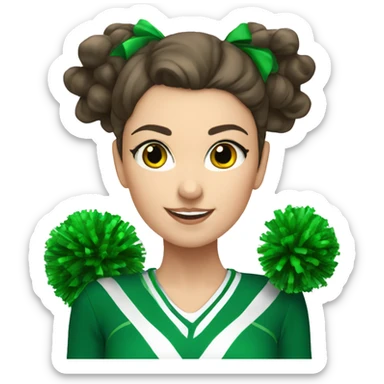brunette  white girl cheerleader wearing green uniform holding green pompoms sticker