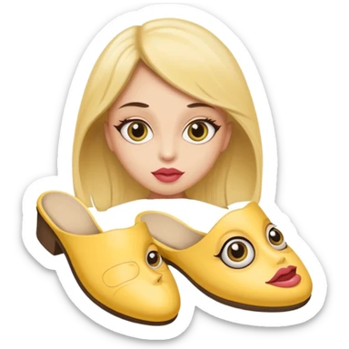 make an emoji that big lips 👄 and big eye leads big eyes 👀 and yellow circle face and a sleeper shoe in her hand sticker
