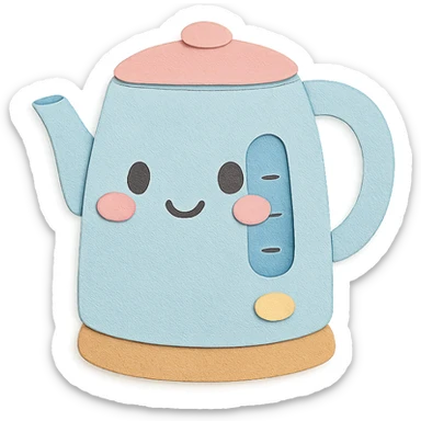 chibi electric kettle, full body, blushing cheeks, pastel tones, hand-drawn style sticker