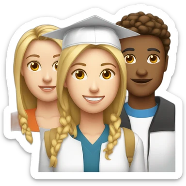 White-skinned students with one women and one men wearing academic caps sticker