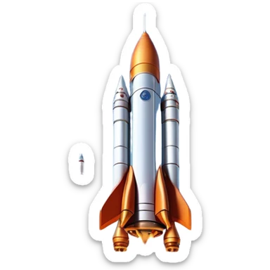  Cinematic Realistic Rocket Launch – A powerful, fiery scene of a massive rocket lifting off, its engines producing a bright, billowing inferno. The metallic body gleams in the sunlight, with intricate paneling and realistic textures bringing out its engineering marvel. Thick clouds of smoke and steam rise as it ascends into the sky. sticker