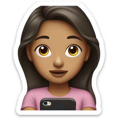 beautiful girl with dark brown hair sitting on her iphone sticker