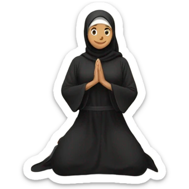 muslim woman praying on a praying carpet with a black abaya on sticker