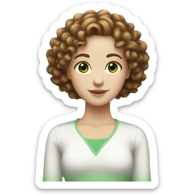 White girl with curly brown hair and green eyes sticker