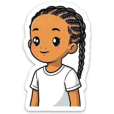african american kid with a white tee and black braids sticker