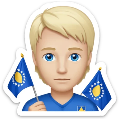Create a man with bosnia flagg in his hand with blue eyes blond here sticker