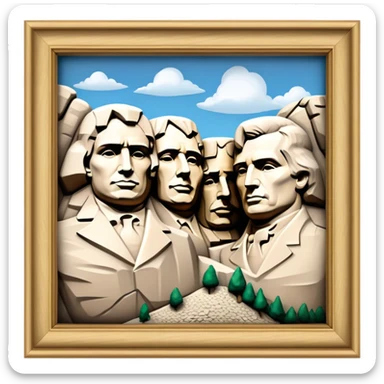 Cinematic Realistic Mount Rushmore Landmark Emoji, showcasing monumental carved presidential faces rendered with crisp textures and dynamic, historical lighting. sticker