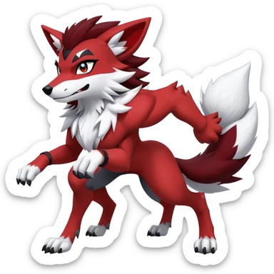 Shiny Red Anthro furry Lycanroc-Midnight-Form-Obstagoon-Hybrid (full body) sticker