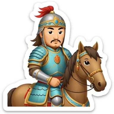 Genghis Khan on horseback with traditional Mongolian armor sticker