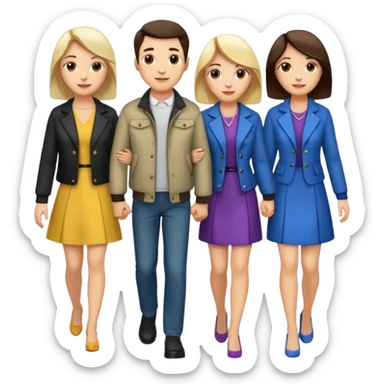 iOS emoji style - a men and 2 women - friends walking together

 sticker